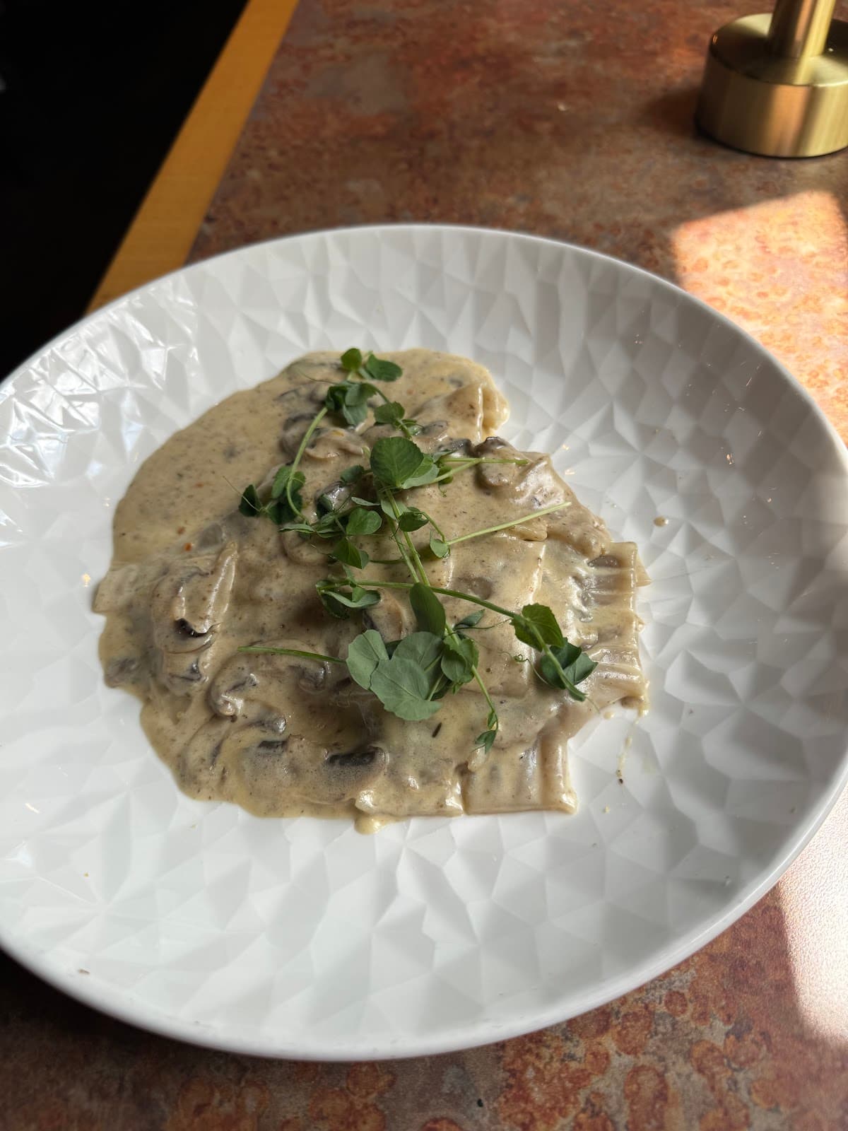 Mushroom ravioli with shaved parmesan